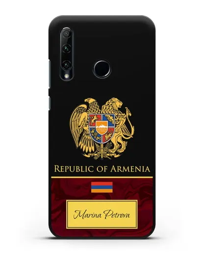 Чехол с гербом и флагом Республики Армения с именем, фамилией на английском языке, красный мрамор силиконовый для Honor 20e