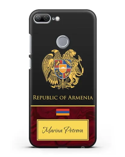 Чехол с гербом и флагом Республики Армения с именем, фамилией на английском языке, красный мрамор силиконовый для Honor 9 Lite