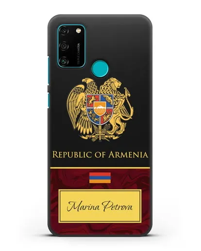 Чехол с гербом и флагом Республики Армения с именем, фамилией на английском языке, красный мрамор силиконовый для Honor 9A
