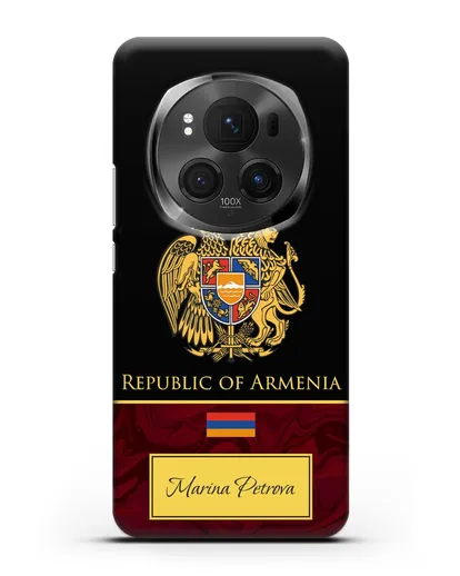 Чехол с гербом и флагом Республики Армения с именем, фамилией на английском языке, красный мрамор силиконовый для Honor Magic 6 Pro