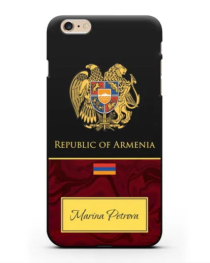Чехол с гербом и флагом Республики Армения с именем, фамилией на английском языке, красный мрамор силиконовый для iPhone 6 Plus