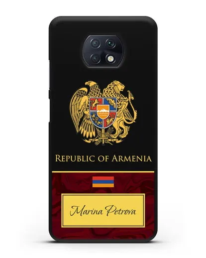 Чехол с гербом и флагом Республики Армения с именем, фамилией на английском языке, красный мрамор силиконовый для Xiaomi Redmi Note 9T