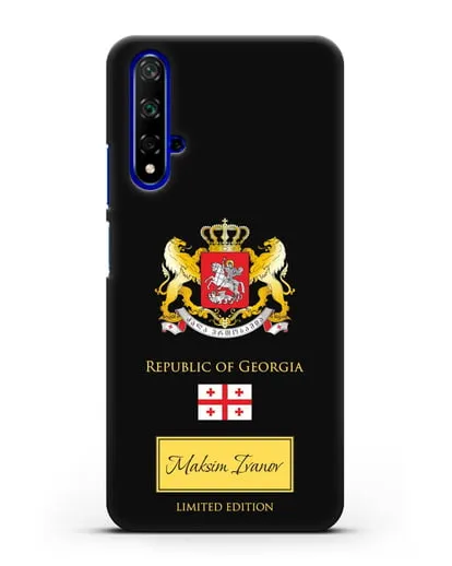 Чехол с гербом и флагом Республики Грузия с именем, фамилией на английском языке силиконовый для Honor 20