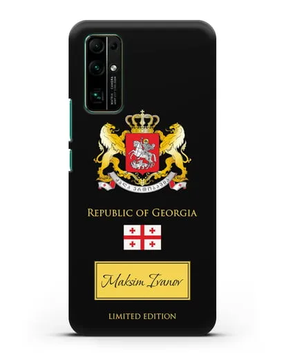Чехол с гербом и флагом Республики Грузия с именем, фамилией на английском языке силиконовый для Honor 30