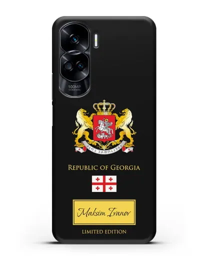 Чехол с гербом и флагом Республики Грузия с именем, фамилией на английском языке силиконовый для Honor 90 Lite