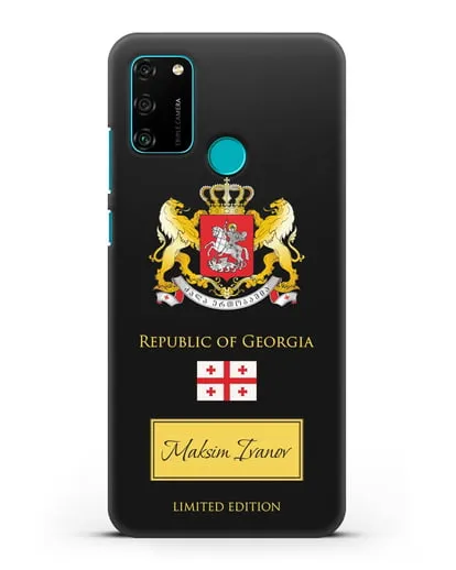 Чехол с гербом и флагом Республики Грузия с именем, фамилией на английском языке силиконовый для Honor 9A