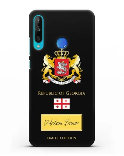 Чехол с гербом и флагом Республики Грузия с именем, фамилией на английском языке силиконовый для Honor 9C