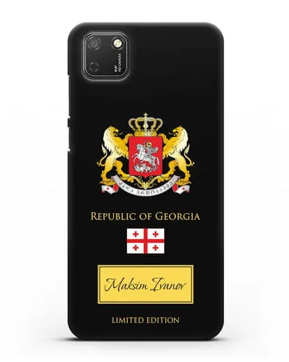 Чехол с гербом и флагом Республики Грузия с именем, фамилией на английском языке силиконовый для Honor 9S