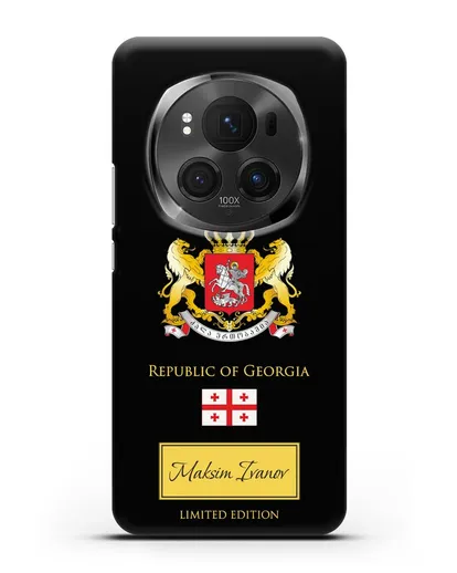 Чехол с гербом и флагом Республики Грузия с именем, фамилией на английском языке силиконовый для Honor Magic 6 Pro
