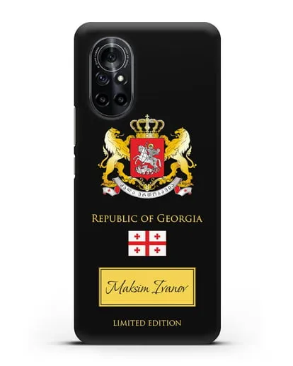 Чехол с гербом и флагом Республики Грузия с именем, фамилией на английском языке силиконовый для Huawei Nova 8