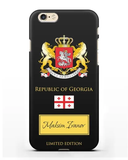Чехол с гербом и флагом Республики Грузия с именем, фамилией на английском языке силиконовый для iPhone 6