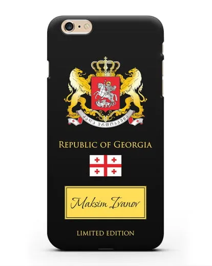Чехол с гербом и флагом Республики Грузия с именем, фамилией на английском языке силиконовый для iPhone 6s Plus