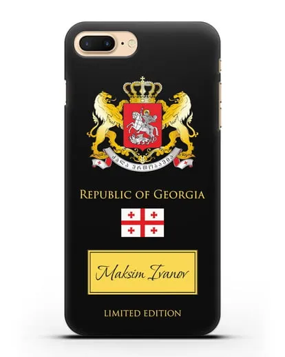 Чехол с гербом и флагом Республики Грузия с именем, фамилией на английском языке силиконовый для iPhone 7 Plus