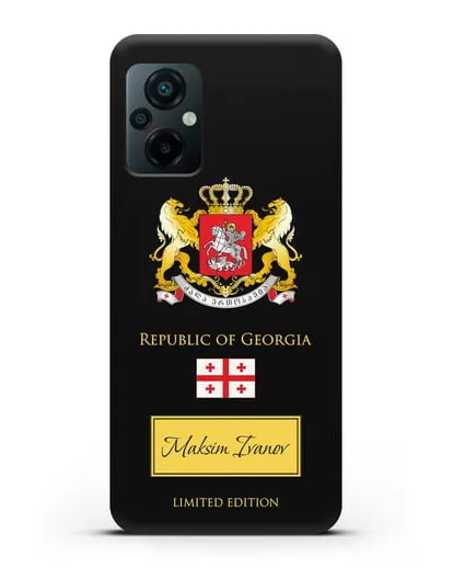 Чехол с гербом и флагом Республики Грузия с именем, фамилией на английском языке силиконовый для Xiaomi Poco M5
