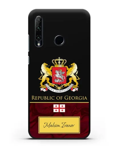 Чехол с гербом и флагом Республики Грузия с именем, фамилией на английском языке, красный мрамор силиконовый для Honor 20e