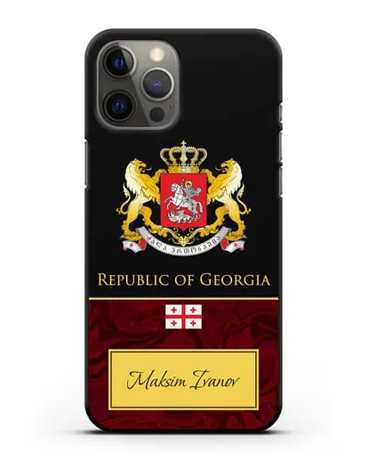 Чехол с гербом и флагом Республики Грузия с именем, фамилией на английском языке, красный мрамор силиконовый для iPhone 12 Pro Max