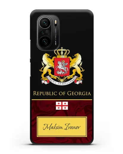 Чехол с гербом и флагом Республики Грузия с именем, фамилией на английском языке, красный мрамор силиконовый для Xiaomi Poco F3