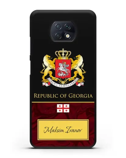Чехол с гербом и флагом Республики Грузия с именем, фамилией на английском языке, красный мрамор силиконовый для Xiaomi Redmi Note 9T