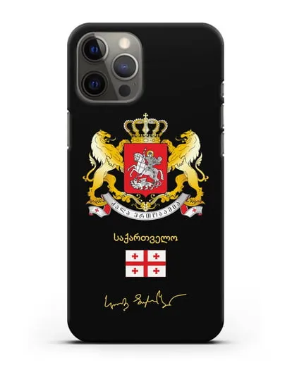 Чехол с гербом и флагом Республики Грузия с подписью президента силиконовый для iPhone 12 Pro Max
