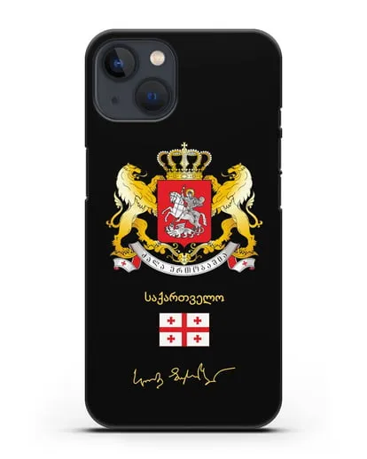Чехол с гербом и флагом Республики Грузия с подписью президента силиконовый для iPhone 13 Mini
