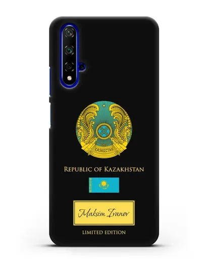 Чехол с гербом и флагом Республики Казахстан с именем, фамилией на английском языке силиконовый для Honor 20