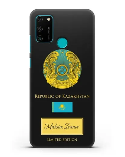 Чехол с гербом и флагом Республики Казахстан с именем, фамилией на английском языке силиконовый для Honor 9A