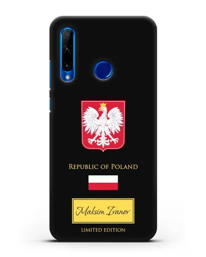 Чехол с гербом и флагом Республики Польша с именем, фамилией на английском языке силиконовый для Honor 10i