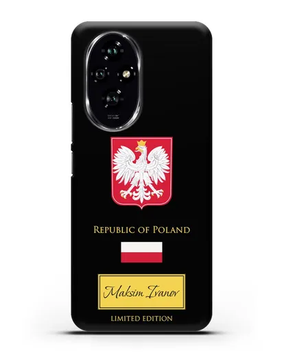 Чехол с гербом и флагом Республики Польша с именем, фамилией на английском языке силиконовый для Honor 200