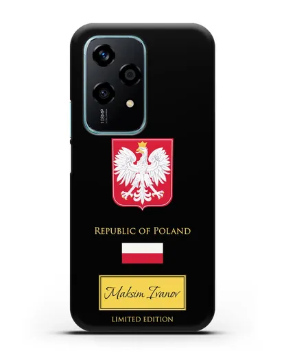 Чехол с гербом и флагом Республики Польша с именем, фамилией на английском языке силиконовый для Honor 200 Lite