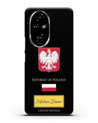 Чехол с гербом и флагом Республики Польша с именем, фамилией на английском языке силиконовый для Honor 200 Pro