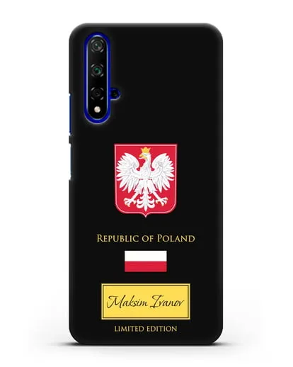 Чехол с гербом и флагом Республики Польша с именем, фамилией на английском языке силиконовый для Honor 20