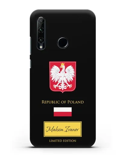 Чехол с гербом и флагом Республики Польша с именем, фамилией на английском языке силиконовый для Honor 20e