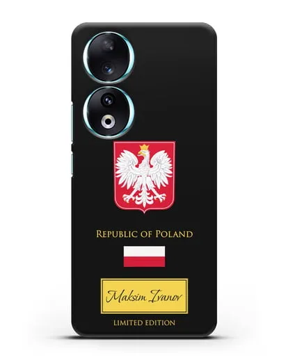 Чехол с гербом и флагом Республики Польша с именем, фамилией на английском языке силиконовый для Honor 90