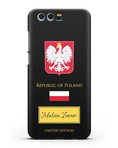 Чехол с гербом и флагом Республики Польша с именем, фамилией на английском языке силиконовый для Honor 9
