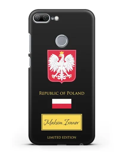 Чехол с гербом и флагом Республики Польша с именем, фамилией на английском языке силиконовый для Honor 9 Lite