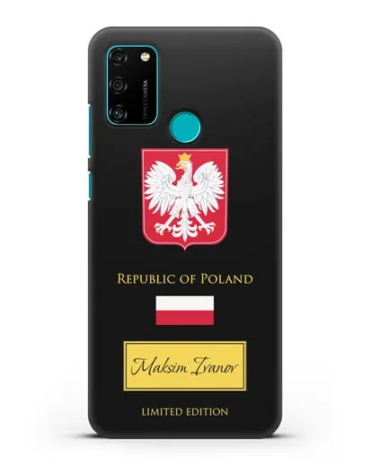 Чехол с гербом и флагом Республики Польша с именем, фамилией на английском языке силиконовый для Honor 9A