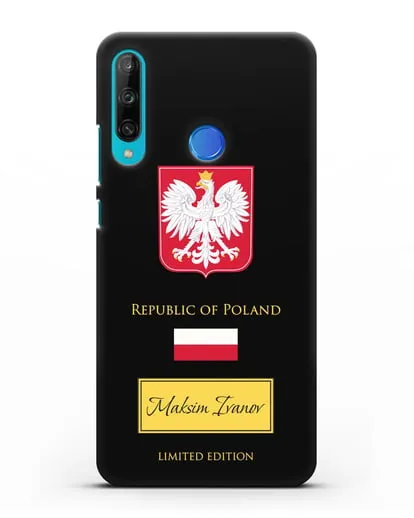 Чехол с гербом и флагом Республики Польша с именем, фамилией на английском языке силиконовый для Honor 9C