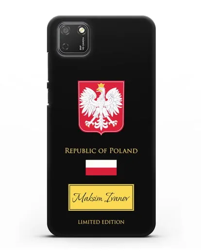 Чехол с гербом и флагом Республики Польша с именем, фамилией на английском языке силиконовый для Honor 9S