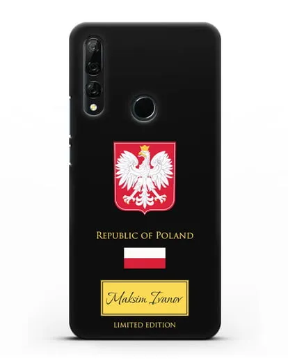 Чехол с гербом и флагом Республики Польша с именем, фамилией на английском языке силиконовый для Honor 9X