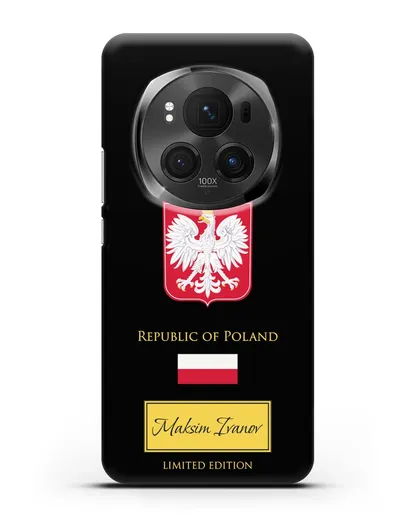 Чехол с гербом и флагом Республики Польша с именем, фамилией на английском языке силиконовый для Honor Magic 6 Pro