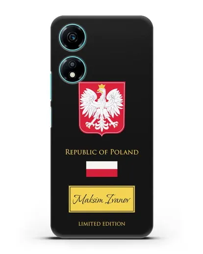 Чехол с гербом и флагом Республики Польша с именем, фамилией на английском языке силиконовый для Honor X5 Plus