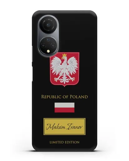 Чехол с гербом и флагом Республики Польша с именем, фамилией на английском языке силиконовый для Honor X7