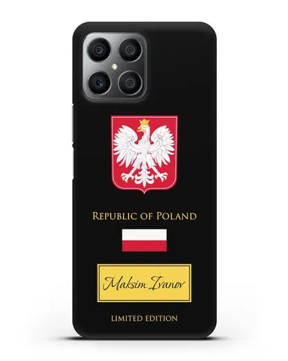 Чехол с гербом и флагом Республики Польша с именем, фамилией на английском языке силиконовый для Honor X8