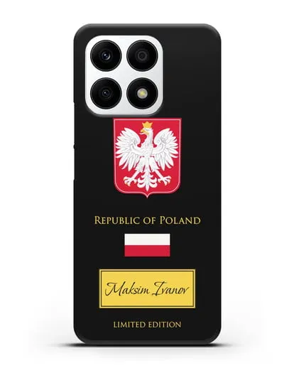 Чехол с гербом и флагом Республики Польша с именем, фамилией на английском языке силиконовый для Honor X8a
