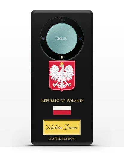Чехол с гербом и флагом Республики Польша с именем, фамилией на английском языке силиконовый для Honor X9a
