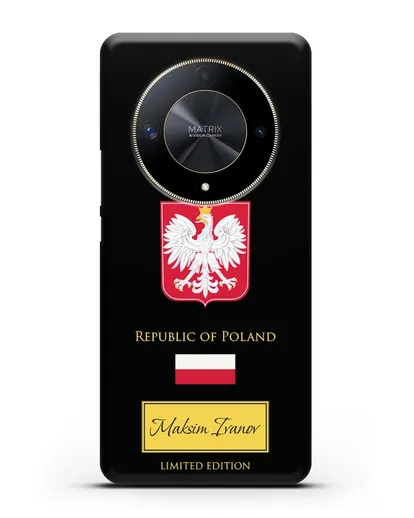 Чехол с гербом и флагом Республики Польша с именем, фамилией на английском языке силиконовый для Honor X9b