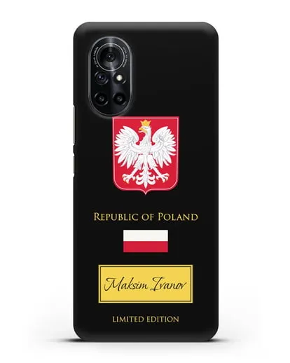 Чехол с гербом и флагом Республики Польша с именем, фамилией на английском языке силиконовый для Huawei Nova 8
