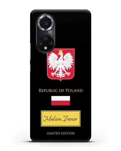 Чехол с гербом и флагом Республики Польша с именем, фамилией на английском языке силиконовый для Huawei Nova 9