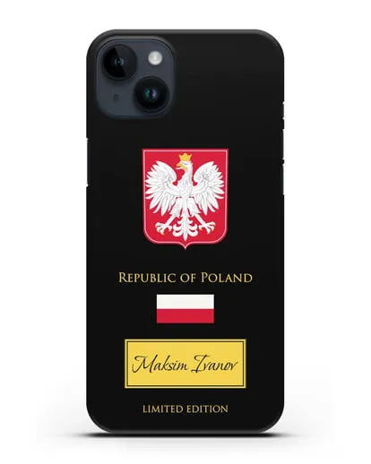 Чехол с гербом и флагом Республики Польша с именем, фамилией на английском языке силиконовый для iPhone 14 Plus