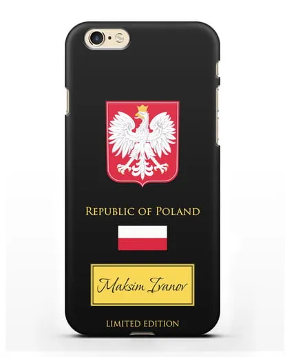 Чехол с гербом и флагом Республики Польша с именем, фамилией на английском языке силиконовый для iPhone 6